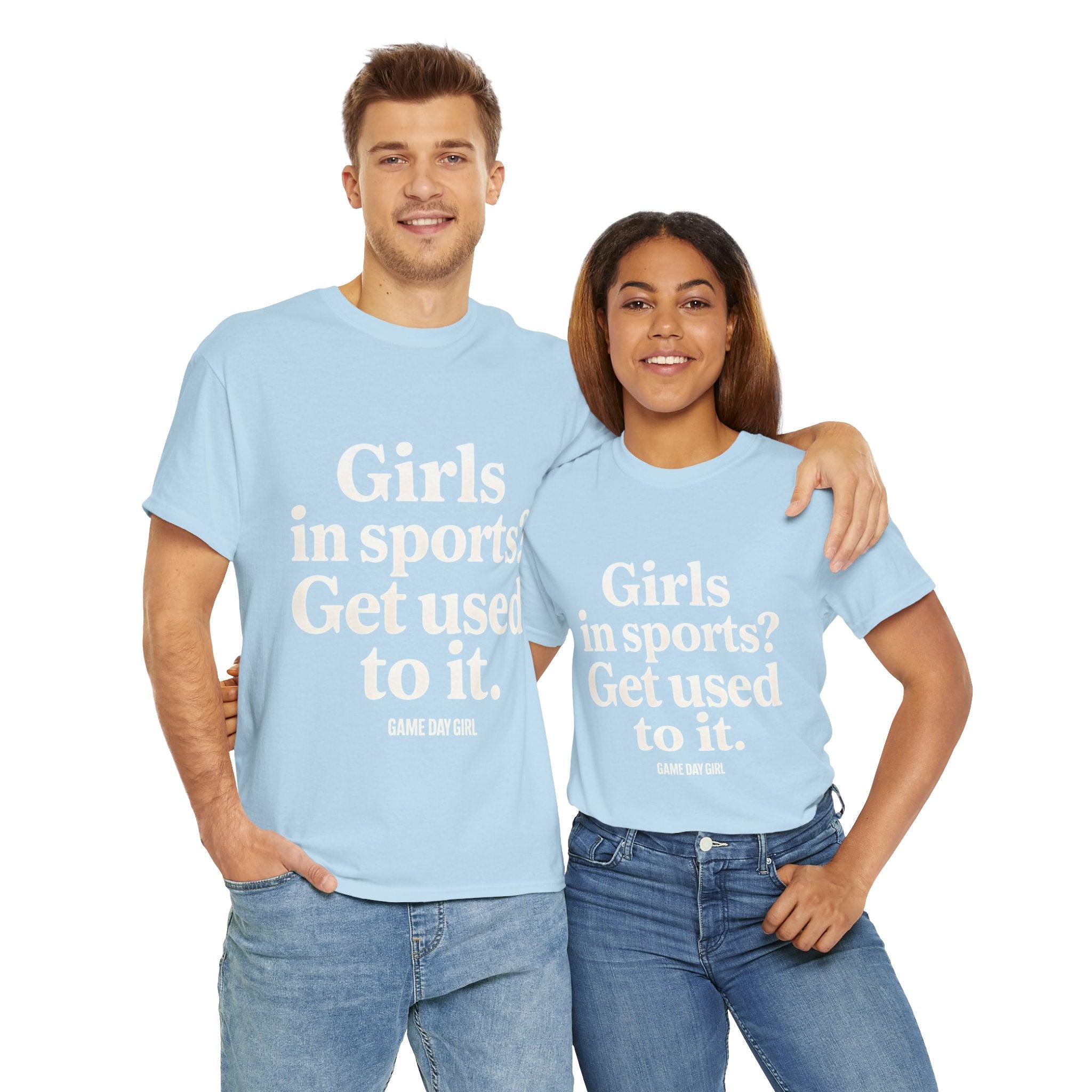 Adult - Girls In Sports Get Used To It | Unisex Heavy Cotton Tee with Inspirational Quote, Casual Wear, Motivational T-Shirt, Soft Cotton Tee | Game Day Girl