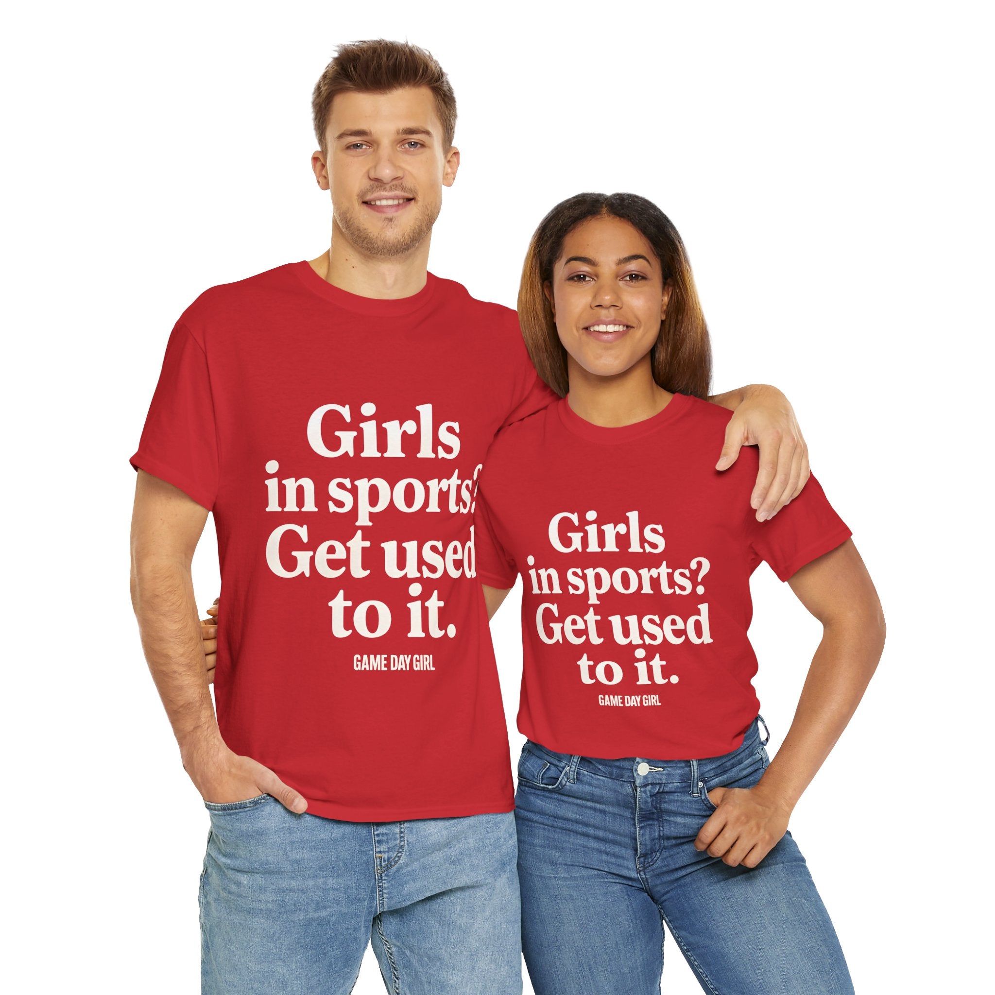Adult - Girls In Sports Get Used To It | Unisex Heavy Cotton Tee with Inspirational Quote, Casual Wear, Motivational T-Shirt, Soft Cotton Tee | Game Day Girl