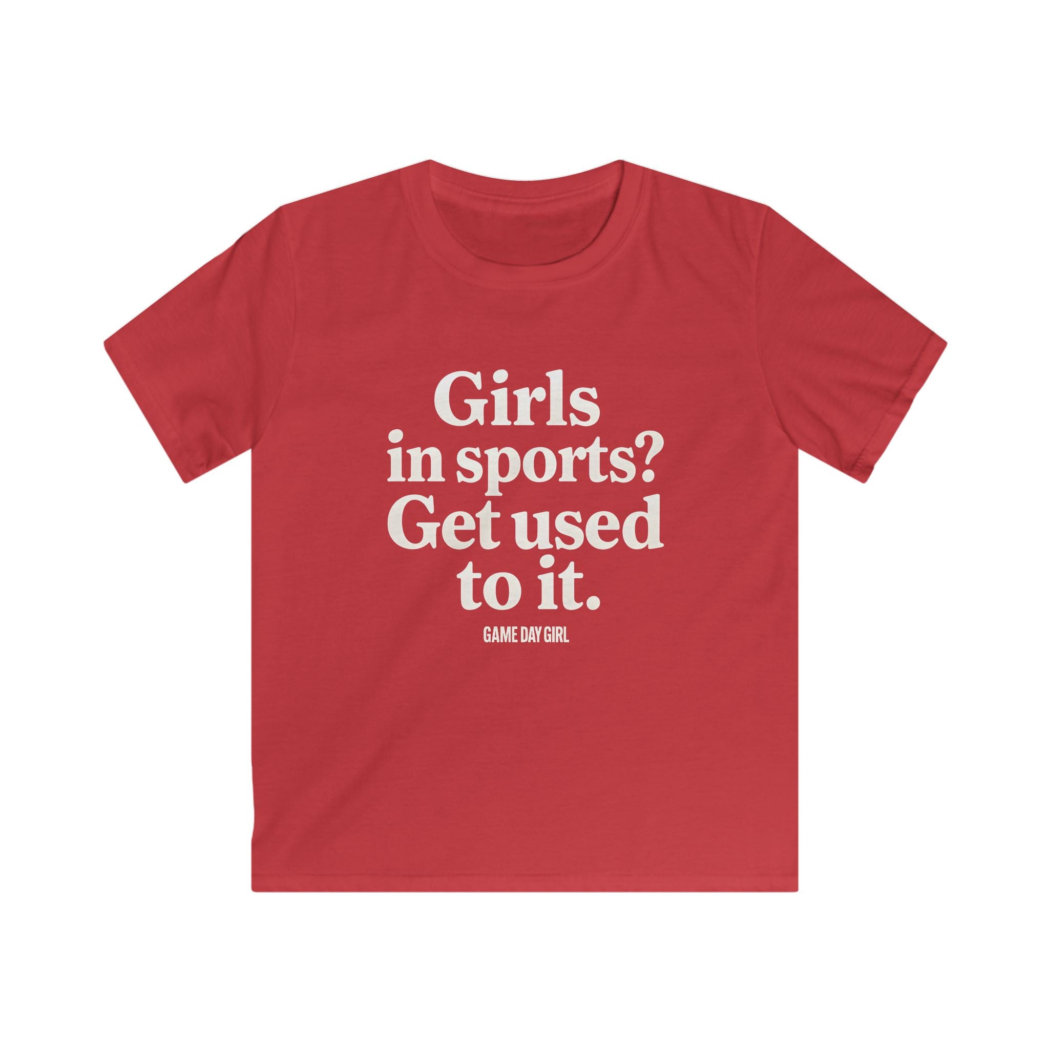 Kids - Girls in Sports Get Used To It | Softstyle Tee, Youth Athletic Shirt, Motivational Kids T-Shirt, Black Sport Tee, Empowerment Apparel