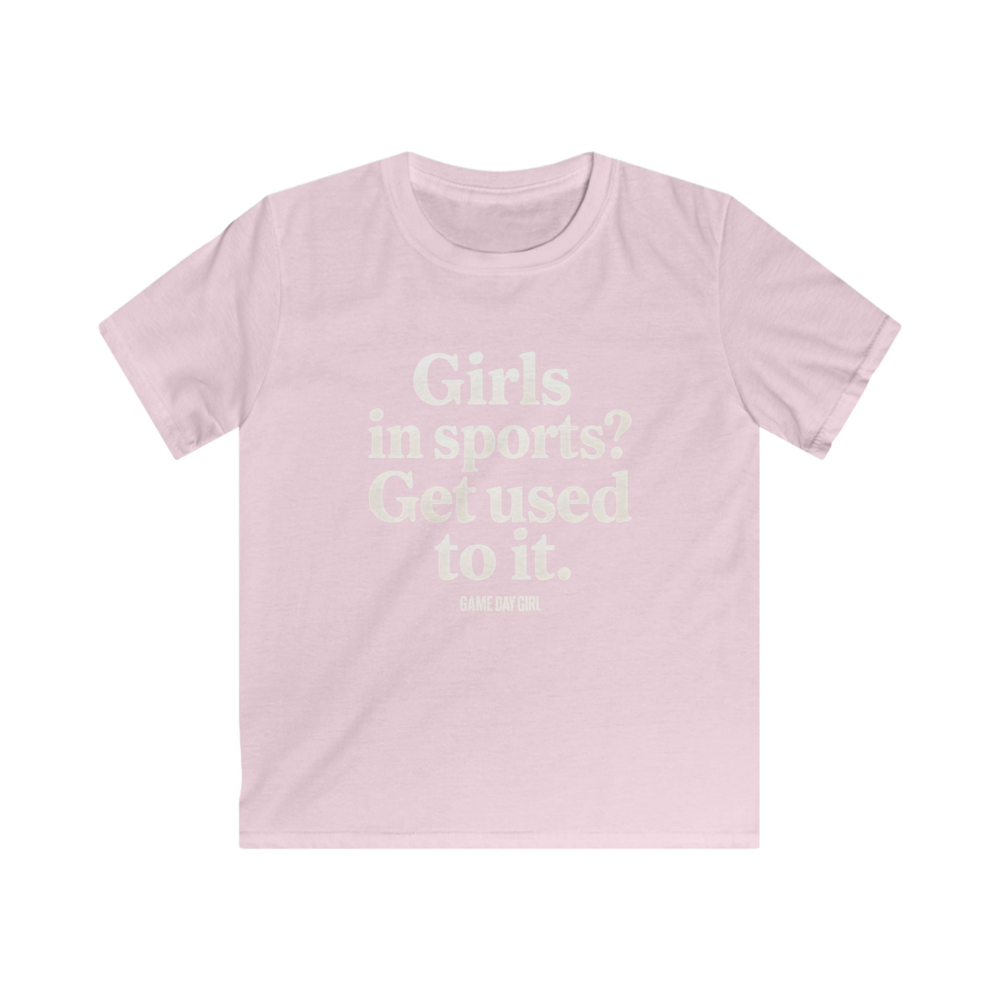 Kids - Girls in Sports Get Used To It | Softstyle Tee, Youth Athletic Shirt, Motivational Kids T-Shirt, Black Sport Tee, Empowerment Apparel